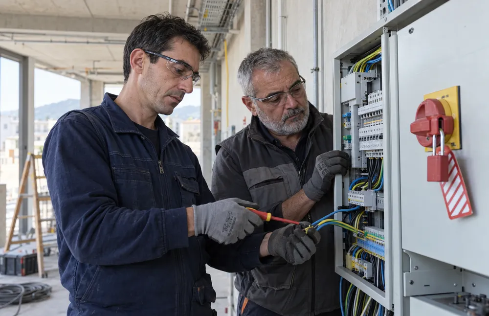 Immagine illustrativa di tecnici al lavoro su un impianto elettrico