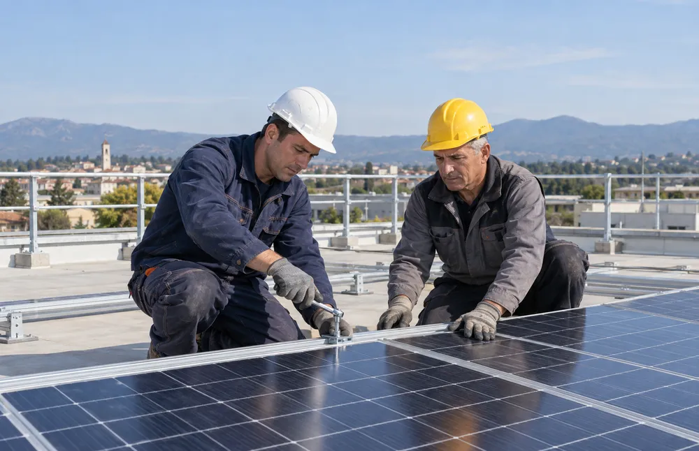 Immagine illustrativa di tecnici presso pannelli fotovoltaici
